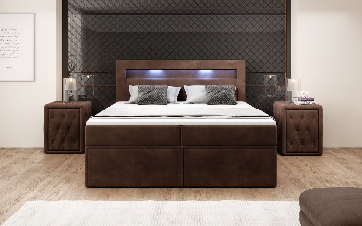 Amelie Boxspringbett mit LED-Beleuchtung und Stauraum – Luxuriöser Schlafkomfort