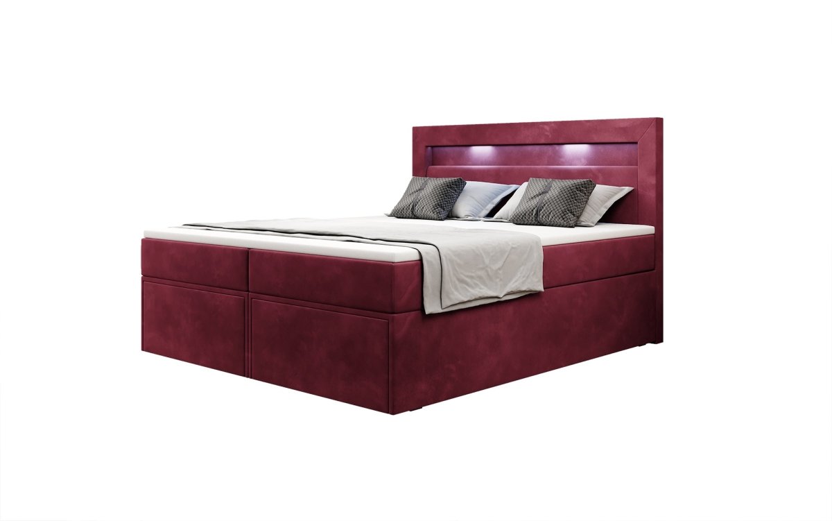 Amelie Boxspringbett mit LED-Beleuchtung und Stauraum – Luxuriöser Schlafkomfort