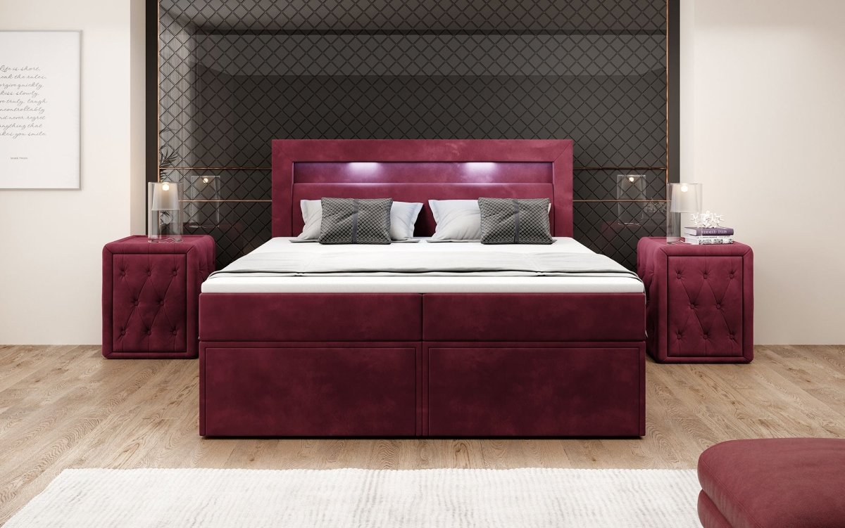 Amelie Boxspringbett mit LED-Beleuchtung und Stauraum – Luxuriöser Schlafkomfort
