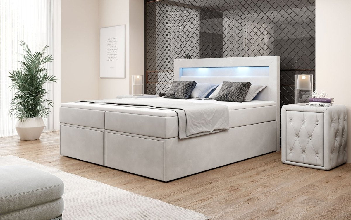 Amelie Boxspringbett mit LED-Beleuchtung und Stauraum – Luxuriöser Schlafkomfort
