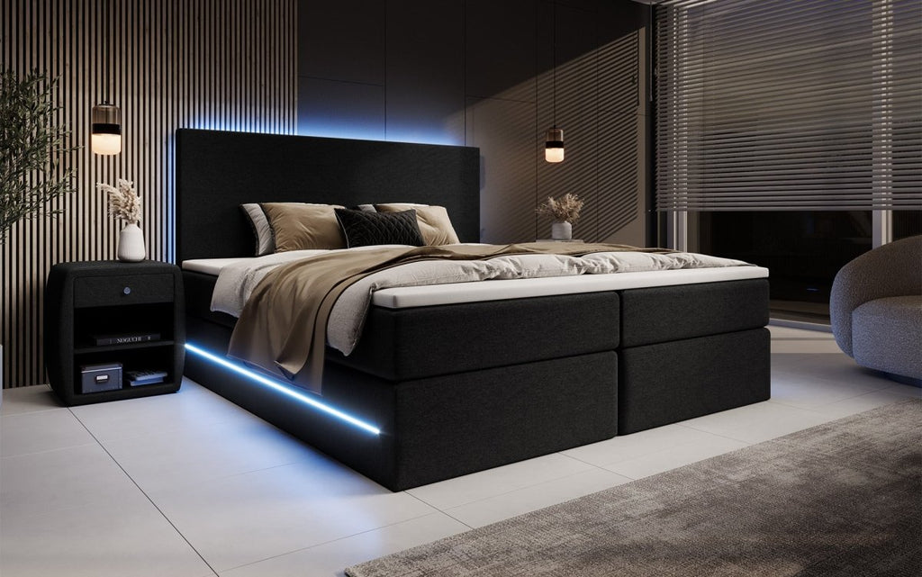 Arito Luxus Boxspringbett mit LED-Beleuchtung und Praktischem Stauraum – Komfortabel Erholung
