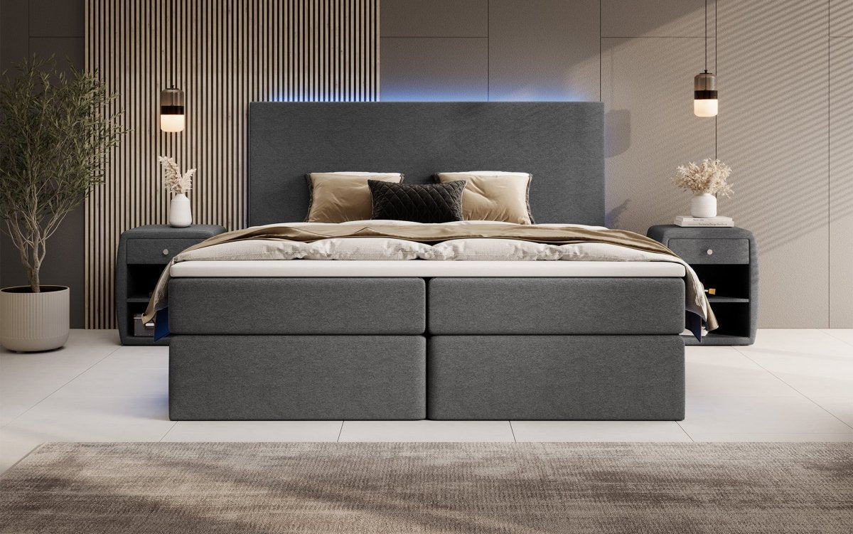 Arito Luxus Boxspringbett mit LED-Beleuchtung und Praktischem Stauraum – Komfortabel Erholung