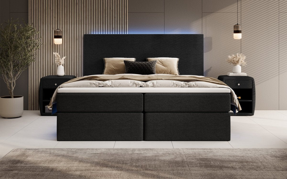 Arito Luxus Boxspringbett mit LED-Beleuchtung und Praktischem Stauraum – Komfortabel Erholung