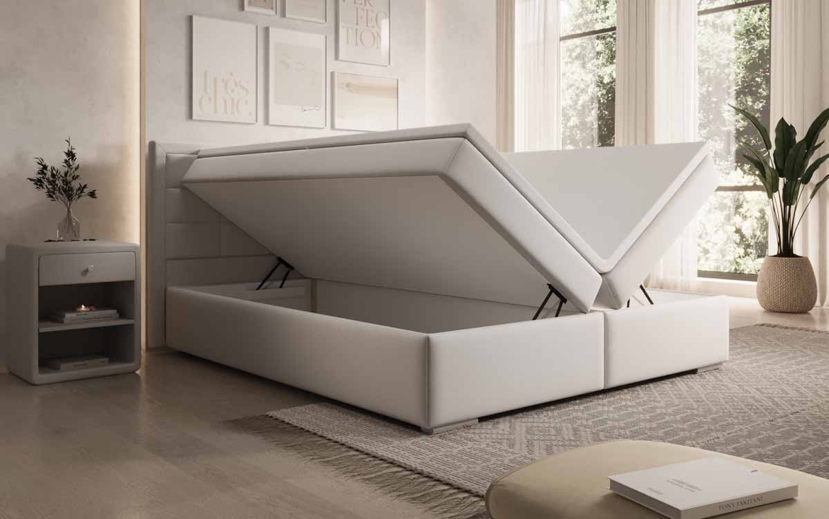 Luxuriöses Athina Boxspringbett mit Kunstlederbezug, Integriertem Stauraum und Premium-Komfort