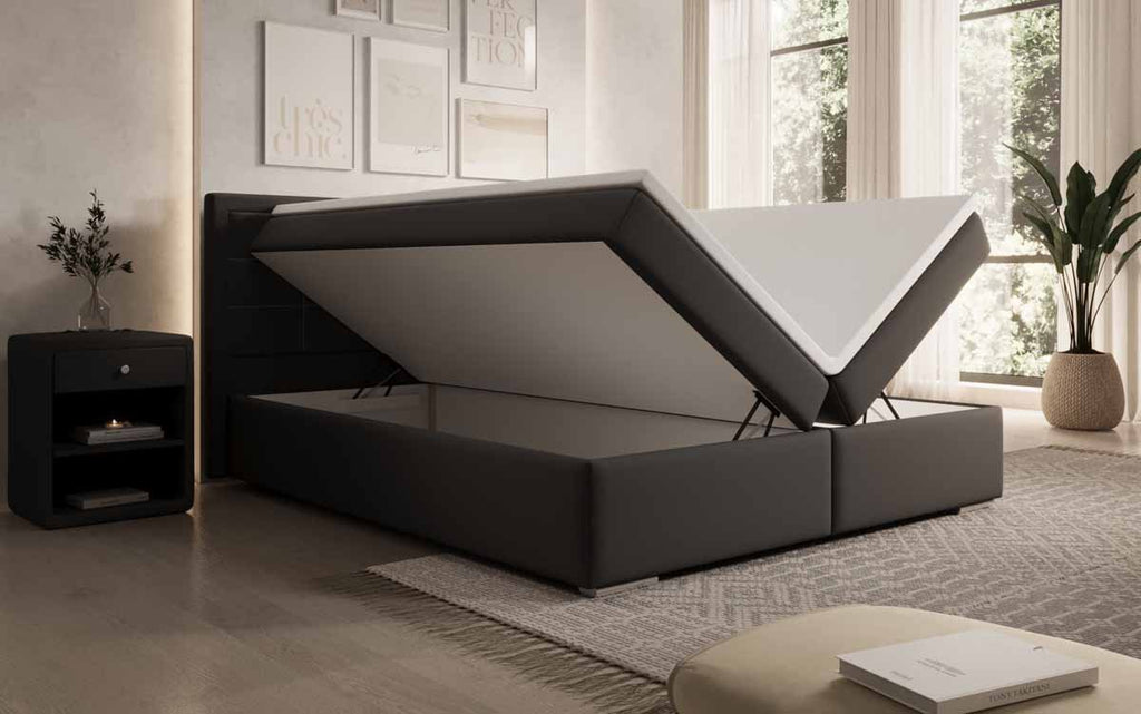 Luxuriöses Athina Boxspringbett mit Kunstlederbezug, Integriertem Stauraum und Premium-Komfort