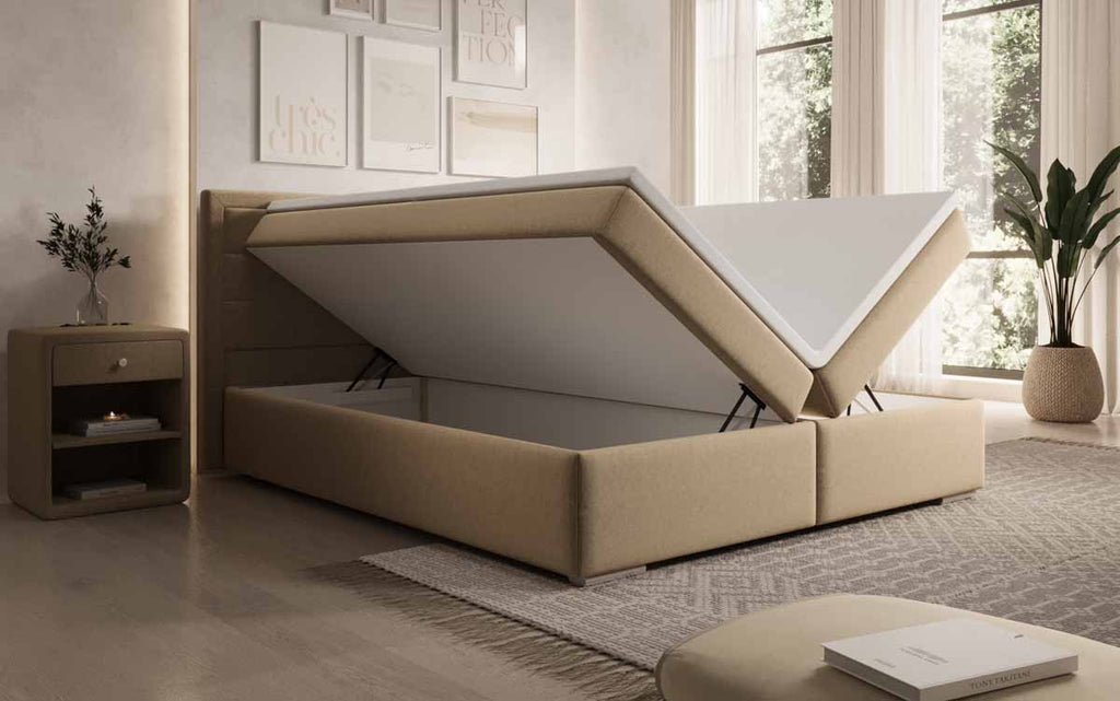Luxuriöses Boxspringbett Athina Stoff: Komfortabel, Elegant mit Praktischem Stauraum