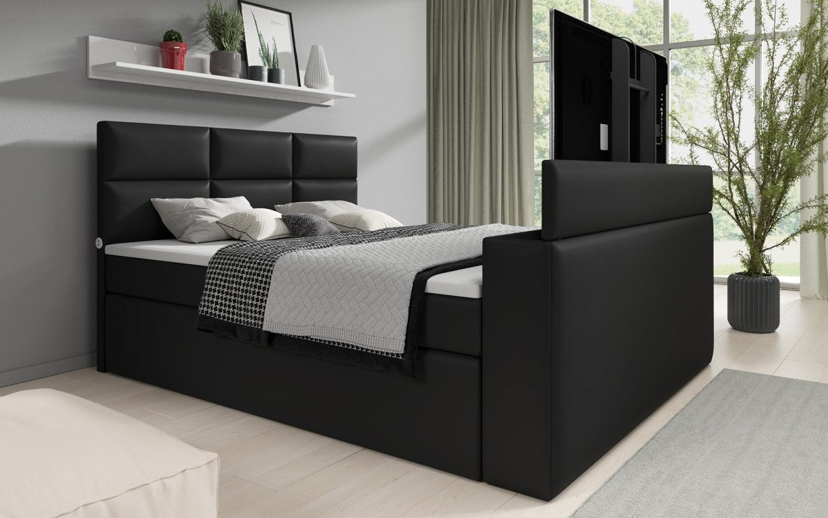 Smartes Boxspringbett Carito: Integrierter TV-Lift, USB-Ladefunktion und Cleverer Stauraum