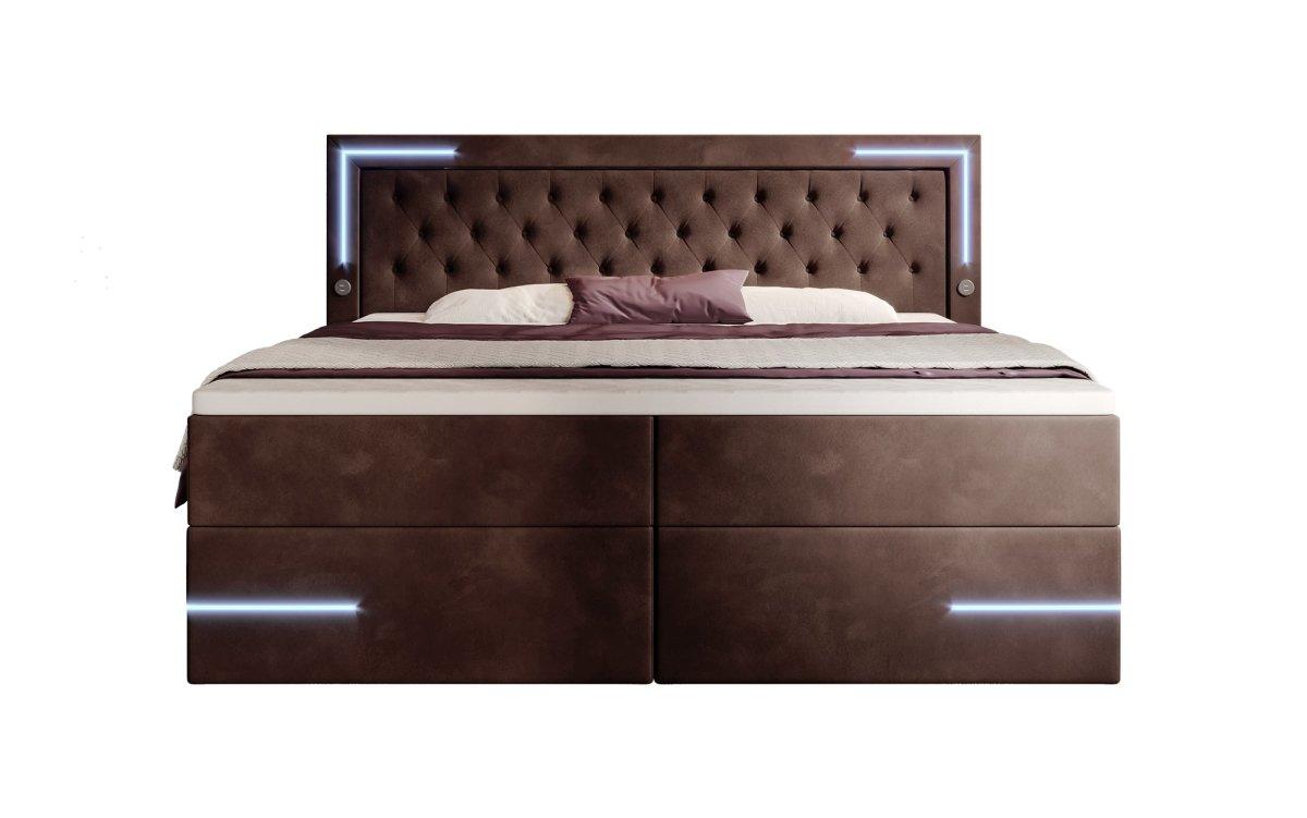 Carlotta Boxspringbett: Luxuriöses Samtbett mit LED, Stauraum und USB-Anschluss