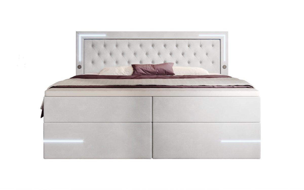 Carlotta Boxspringbett: Luxuriöses Samtbett mit LED, Stauraum und USB-Anschluss