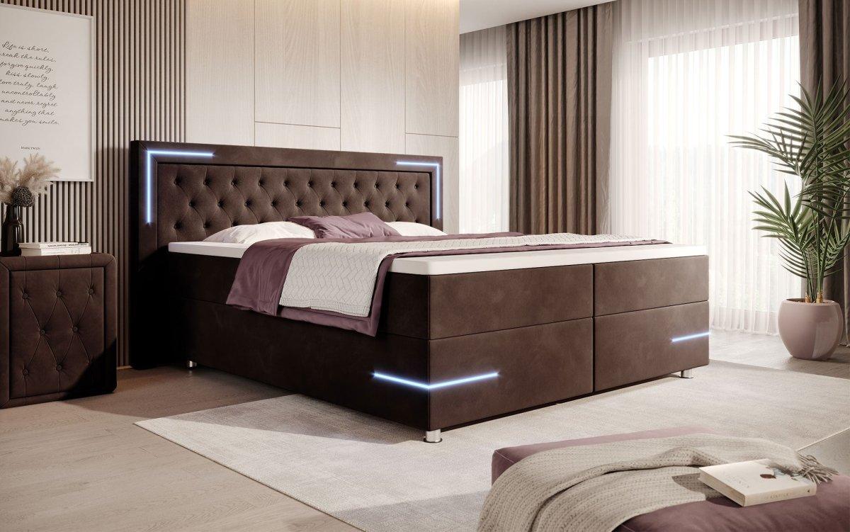 Carlotta Boxspringbett: Luxuriöses Samtbett mit LED, Stauraum und USB-Anschluss