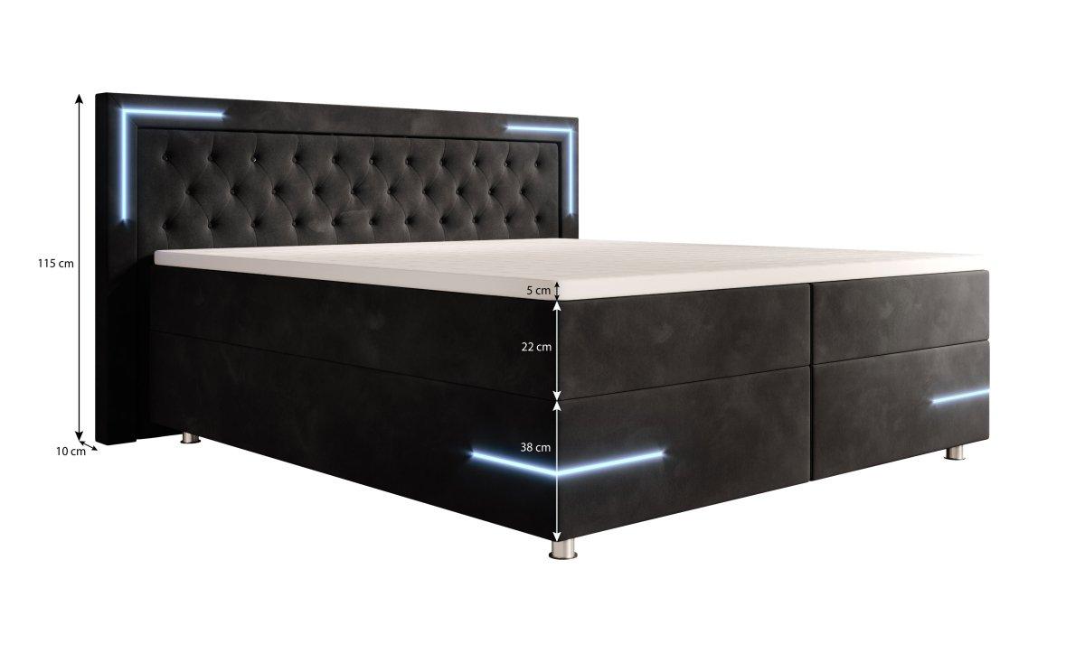 Carlotta Boxspringbett: Luxuriöses Samtbett mit LED, Stauraum und USB-Anschluss