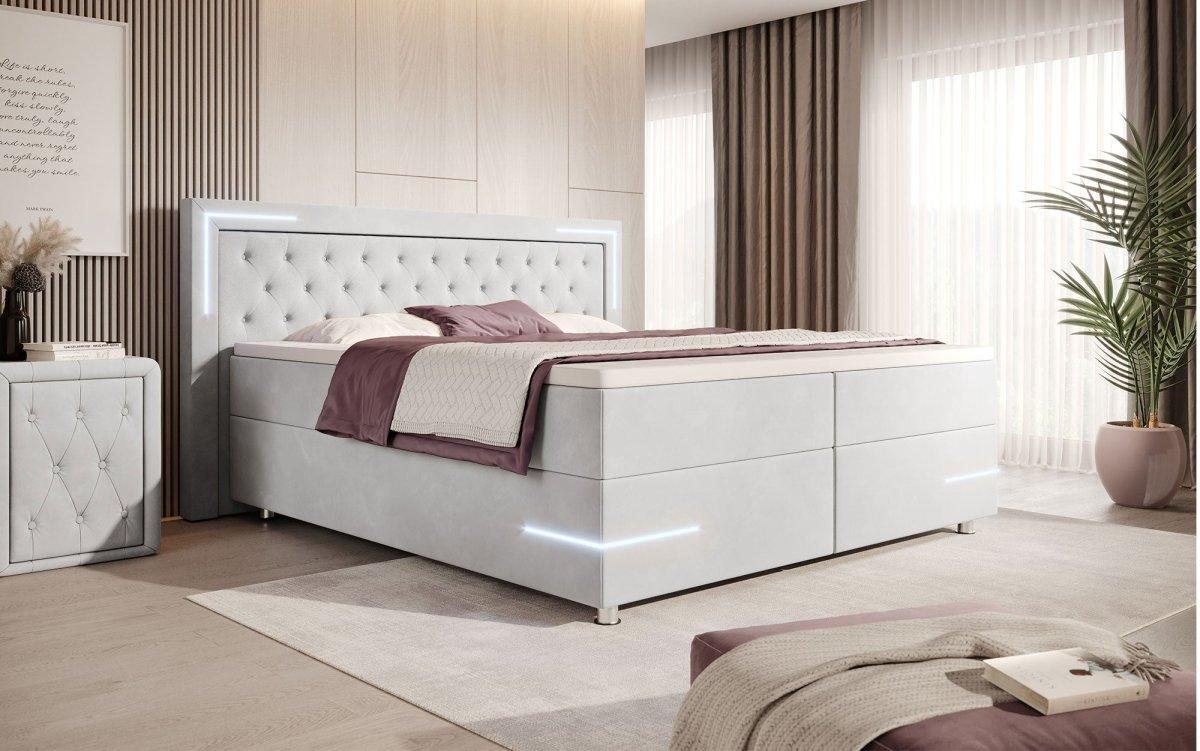 Carlotta Boxspringbett: Luxuriöses Samtbett mit LED, Stauraum und USB-Anschluss