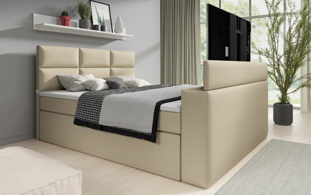 Luxuriöses Boxspringbett Carre: Integrierter TV-Lift, USB-Anschluss & Praktischer Stauraum