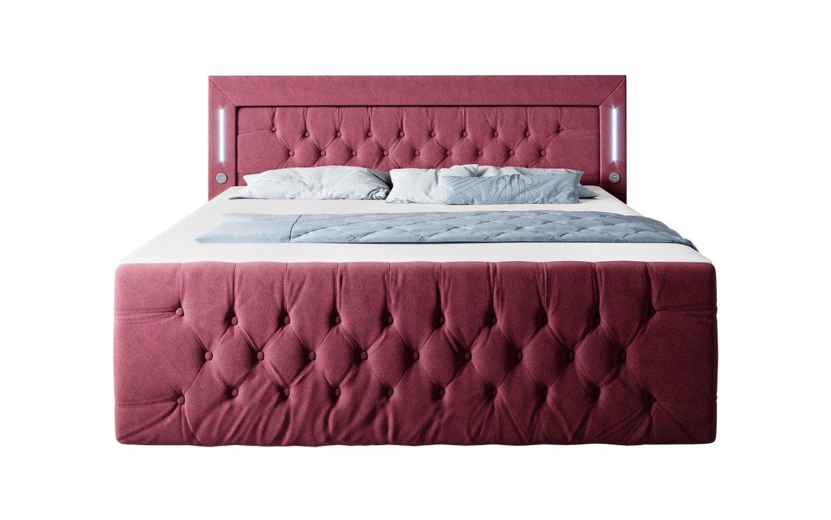 Luxuriöses Boxspringbett Charme mit LED, USB, Stauraum, Komfort Matratze