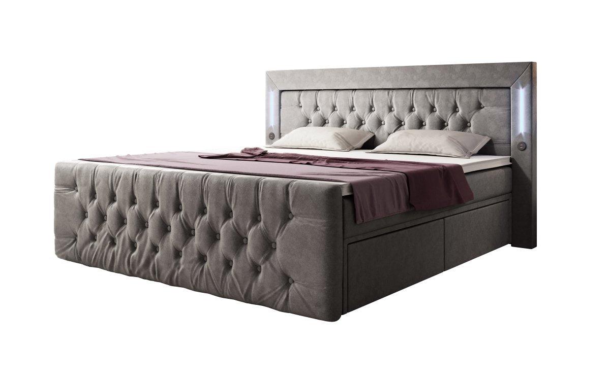 Luxuriöses Boxspringbett Charme mit LED, USB, Stauraum, Komfort Matratze