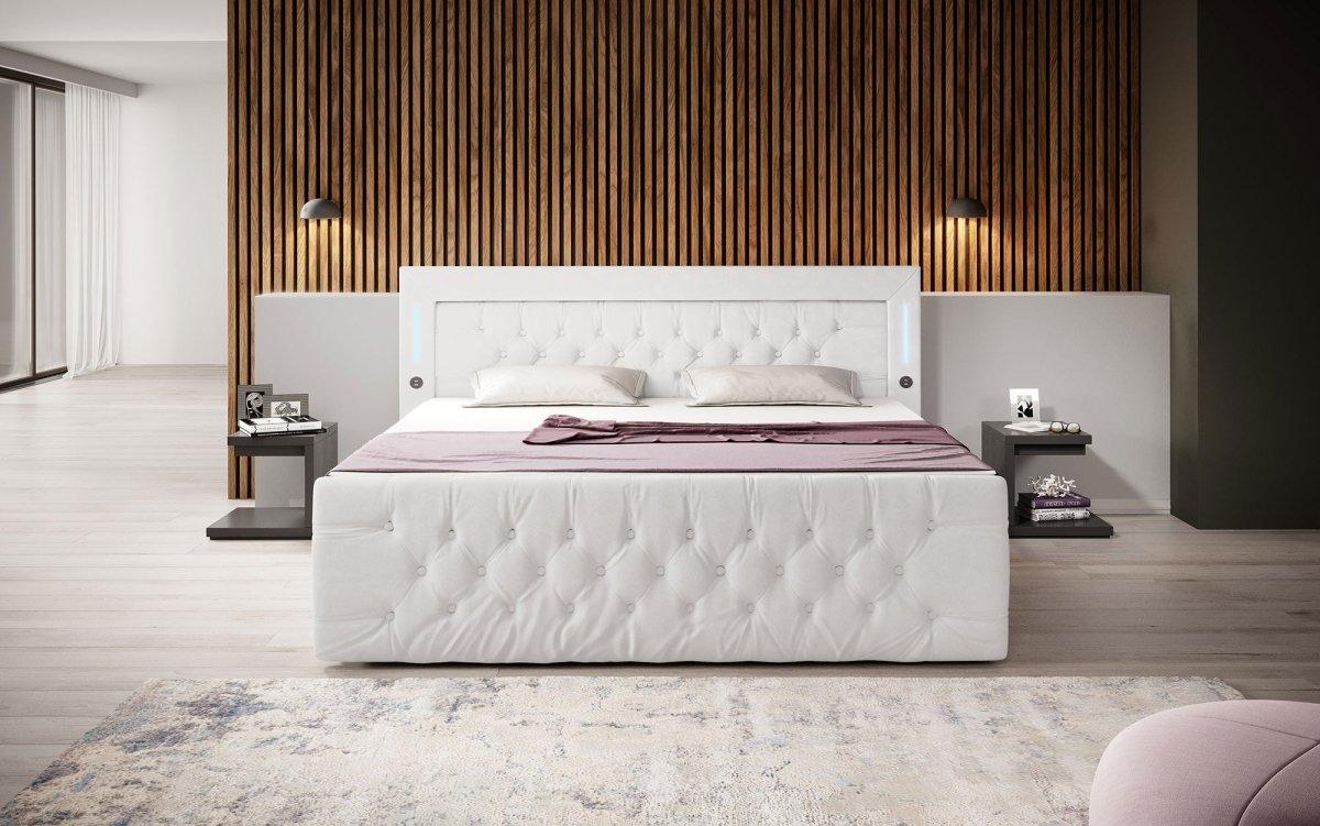 Luxuriöses Boxspringbett Charme mit LED, USB, Stauraum, Komfort Matratze