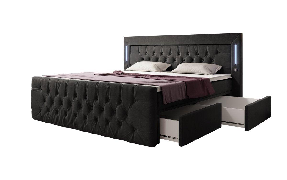 Luxuriöses Boxspringbett Diva: Modern, Komfortabel mit USB, LED und Stauraum