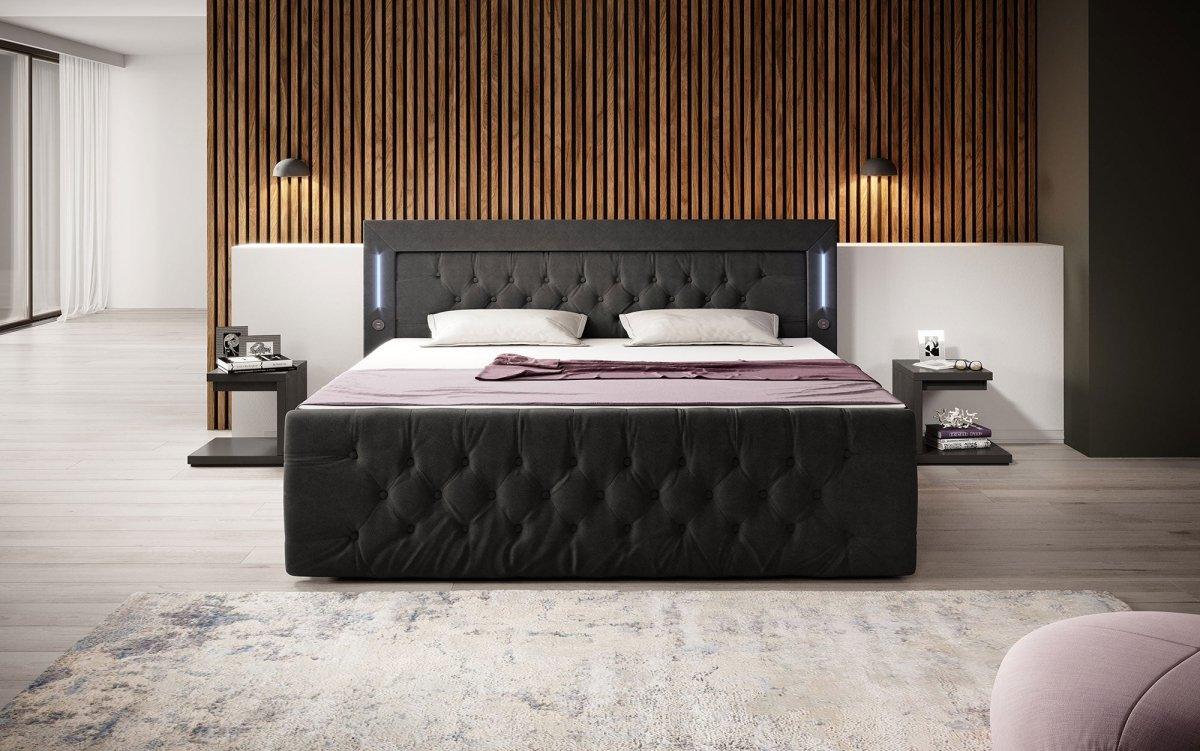 Luxuriöses Boxspringbett Diva: Modern, Komfortabel mit USB, LED und Stauraum