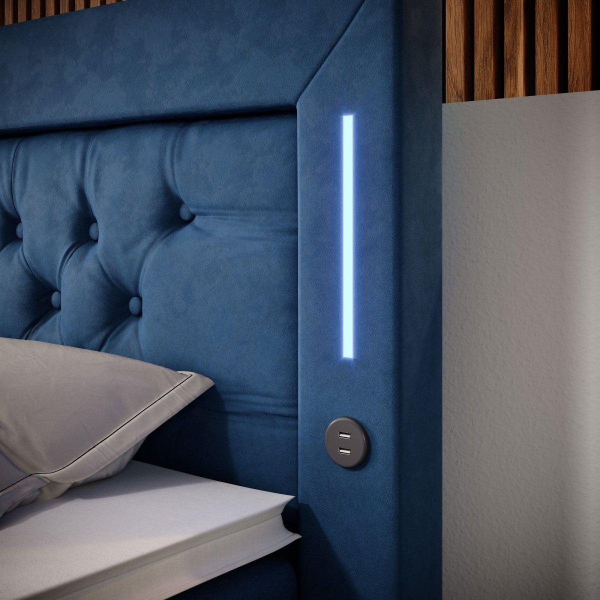 Luxuriöses Boxspringbett Diva: Modern, Komfortabel mit USB, LED und Stauraum