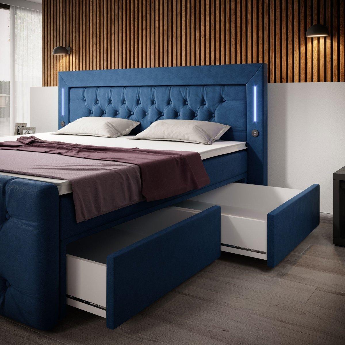 Luxuriöses Boxspringbett Diva: Modern, Komfortabel mit USB, LED und Stauraum