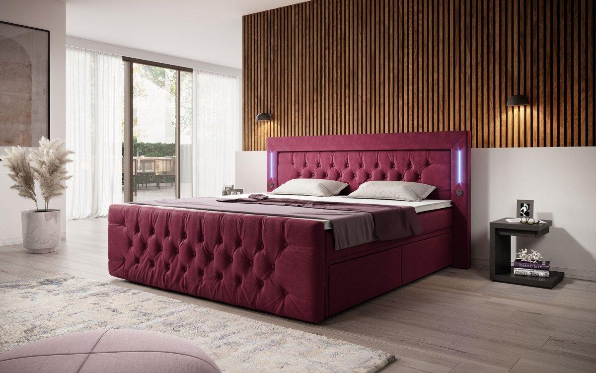 Luxuriöses Boxspringbett Diva: Modern, Komfortabel mit USB, LED und Stauraum