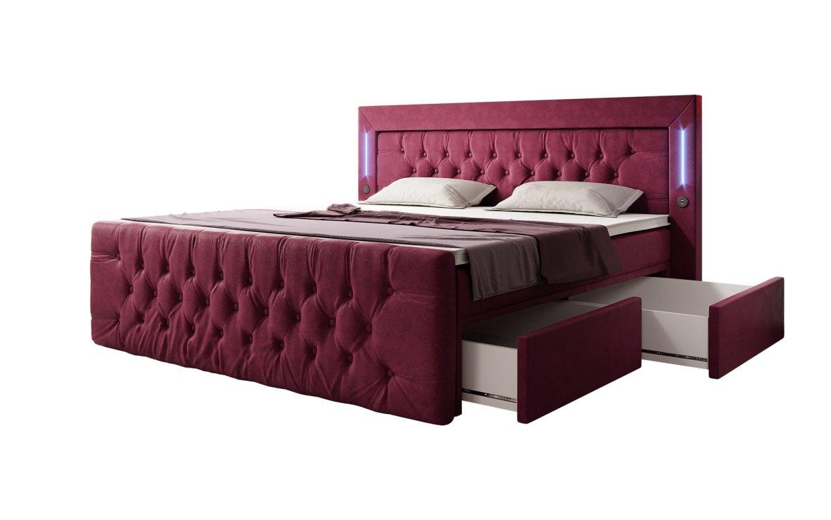 Luxuriöses Boxspringbett Diva: Modern, Komfortabel mit USB, LED und Stauraum
