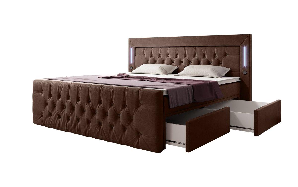 Luxuriöses Boxspringbett Diva: Modern, Komfortabel mit USB, LED und Stauraum