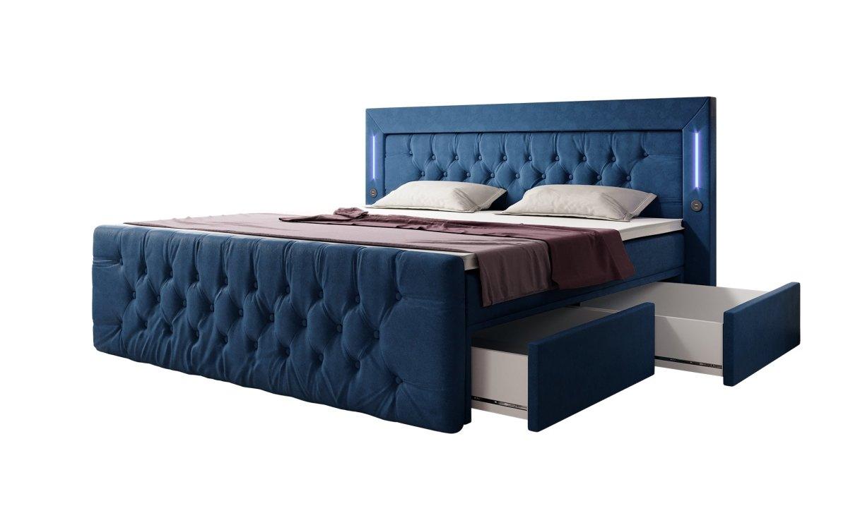 Luxuriöses Boxspringbett Diva: Modern, Komfortabel mit USB, LED und Stauraum