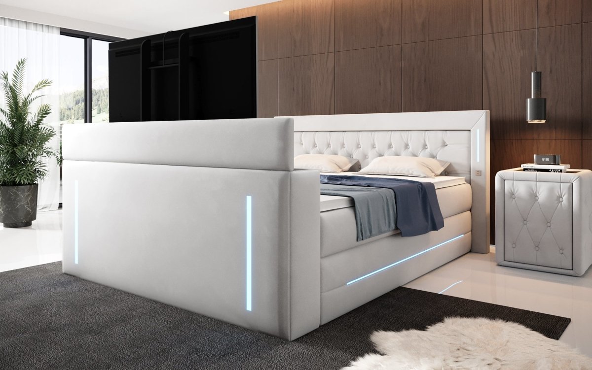 Divalo Luxus Boxspringbett mit integriertem TV-Lift und cleverem Stauraum