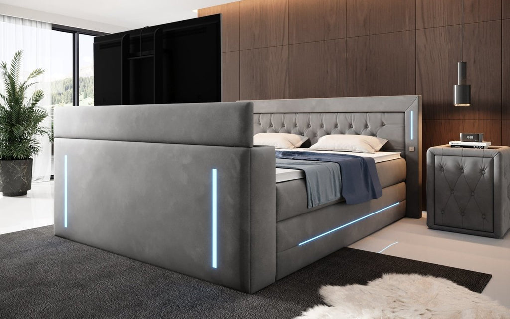 Divalo Luxus Boxspringbett mit integriertem TV-Lift und cleverem Stauraum