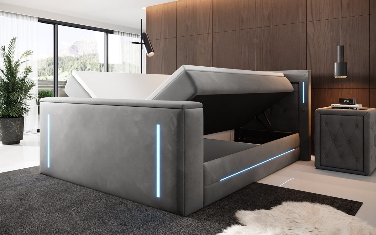 Divalo Luxus Boxspringbett mit integriertem TV-Lift und cleverem Stauraum