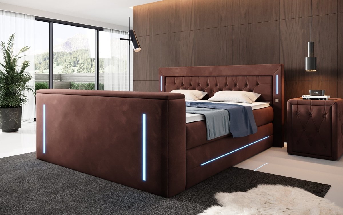 Divalo Luxus Boxspringbett mit integriertem TV-Lift und cleverem Stauraum