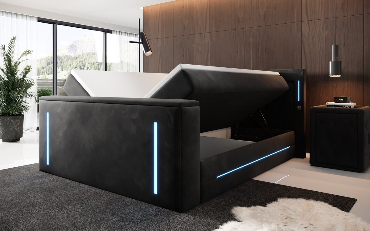 Divalo Luxus Boxspringbett mit integriertem TV-Lift und cleverem Stauraum