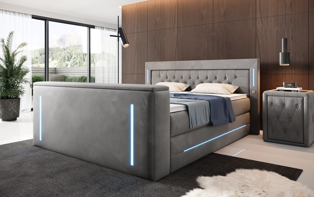 Divalo Luxus Boxspringbett mit integriertem TV-Lift und cleverem Stauraum