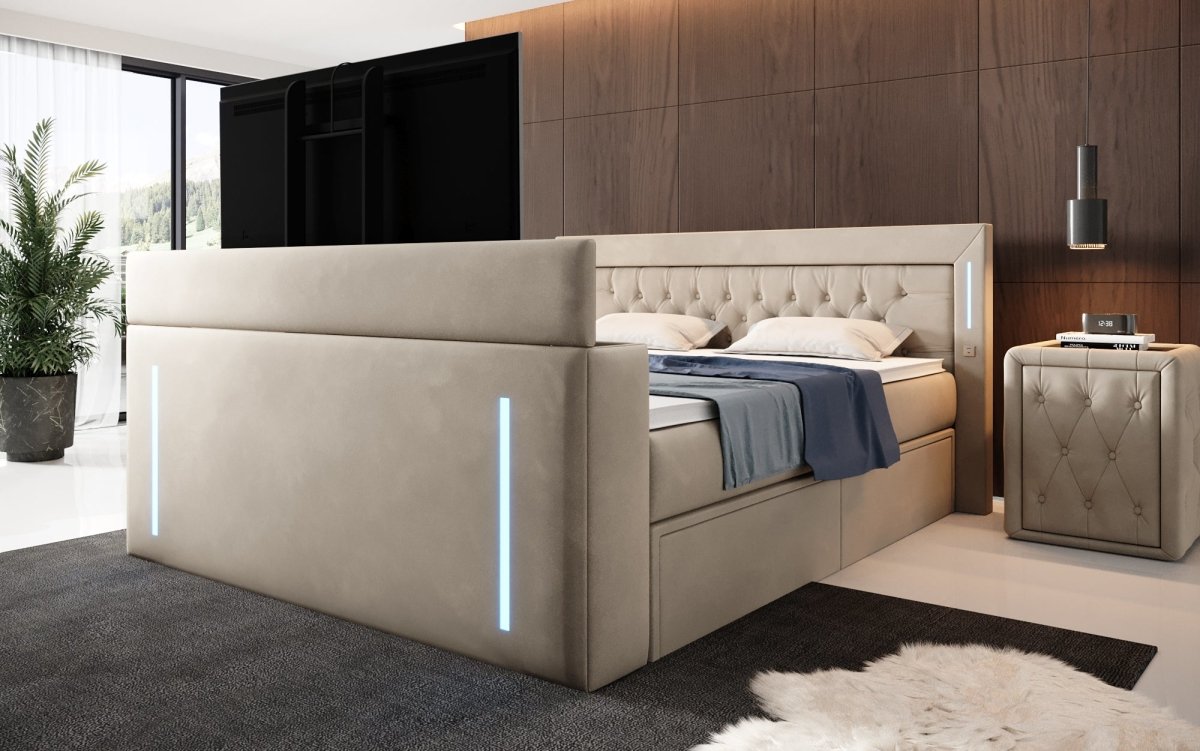 Divaneo Luxus Boxspringbett: Integrierter TV-Lift, Stauraum, Optimaler Schlafkomfort