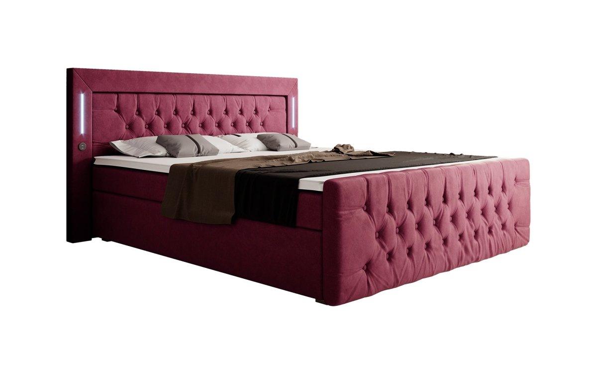Elegantes Boxspringbett mit LED-Beleuchtung, USB-Anschluss und praktischem Stauraum