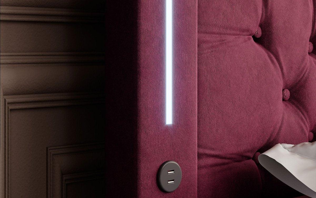 Elegantes Boxspringbett mit LED-Beleuchtung, USB-Anschluss und praktischem Stauraum