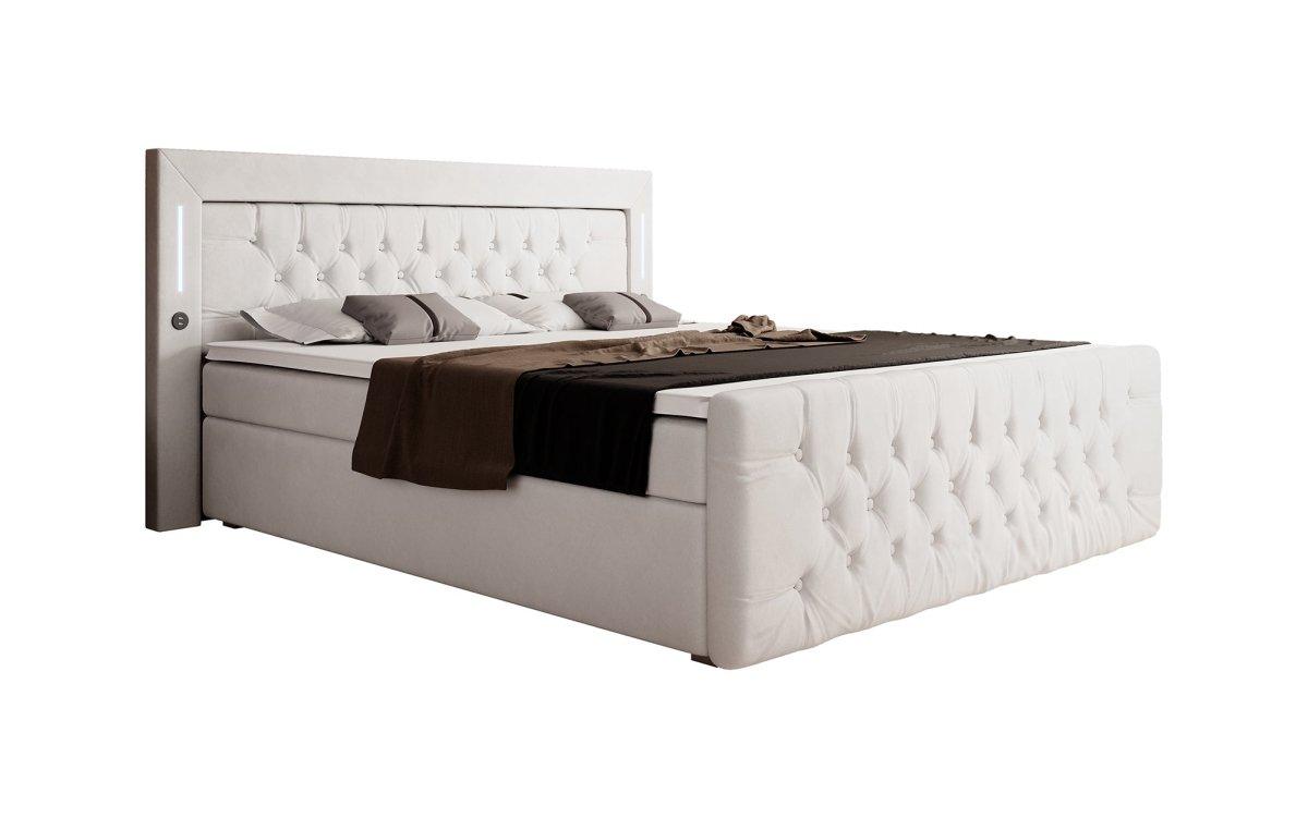 Elegantes Boxspringbett mit LED-Beleuchtung, USB-Anschluss und praktischem Stauraum