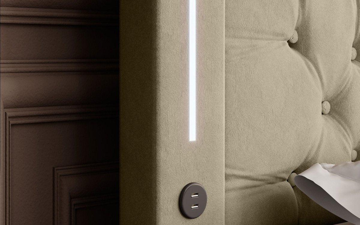 Elegantes Boxspringbett mit LED-Beleuchtung, USB-Anschluss und praktischem Stauraum