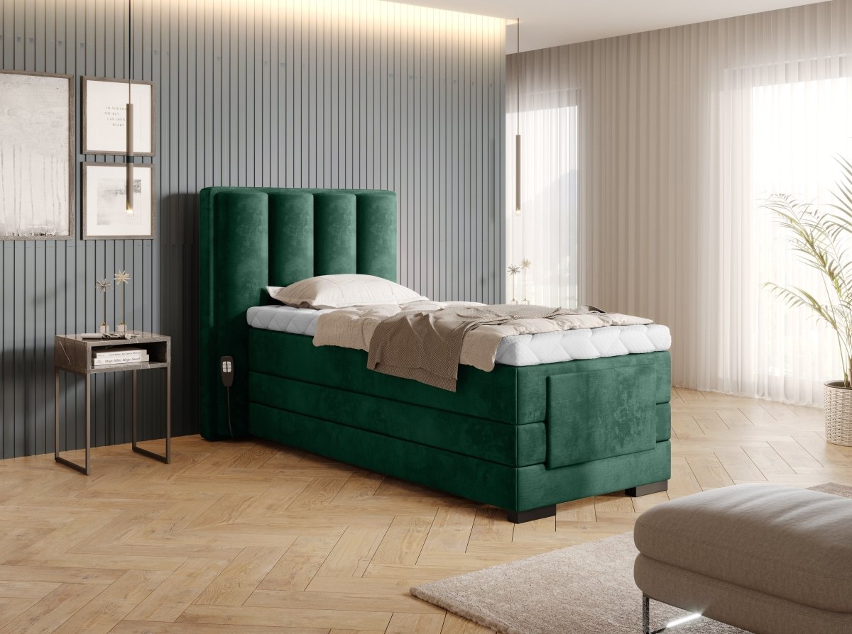 Liano Luxus Boxspringbett elektrisch verstellbar, Samt, 90x200 cm, Optimaler Schlafkomfort