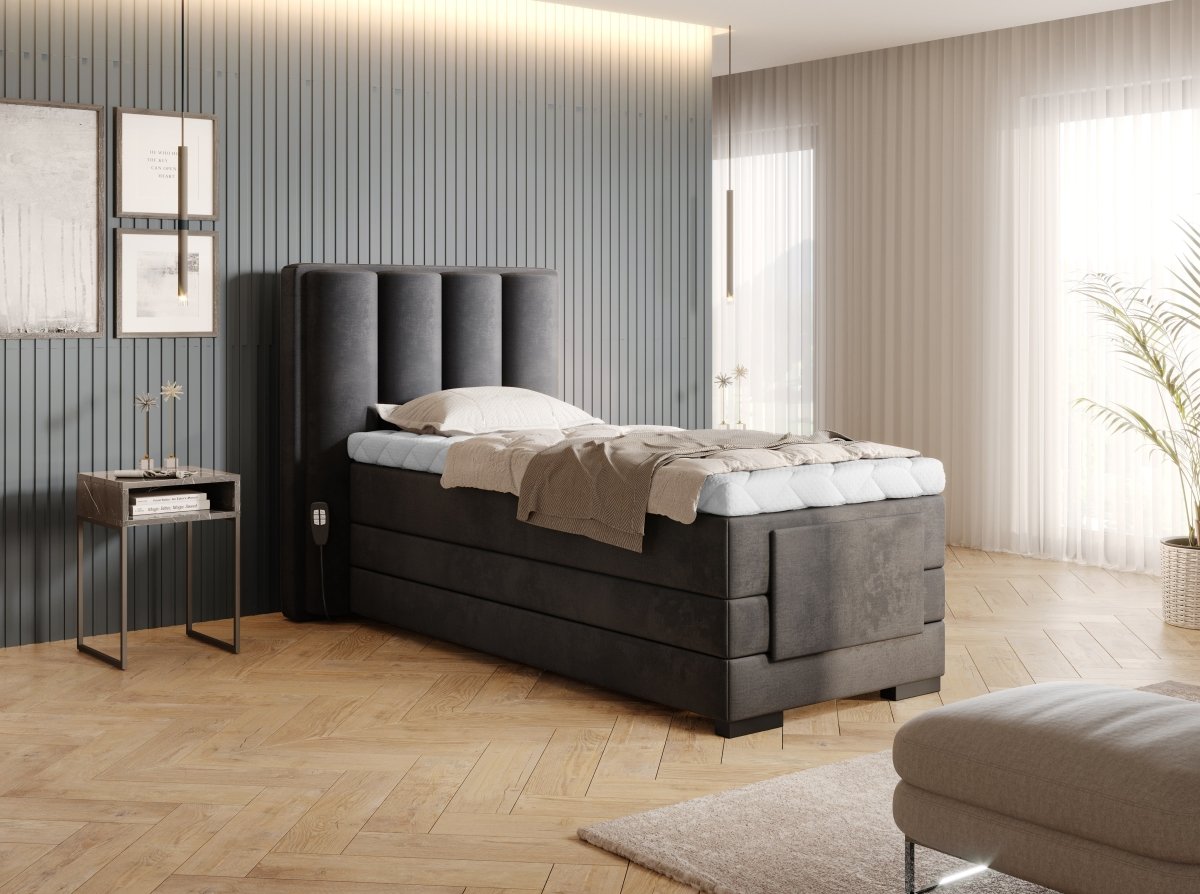 Liano Luxus Boxspringbett elektrisch verstellbar, Samt, 90x200 cm, Optimaler Schlafkomfort