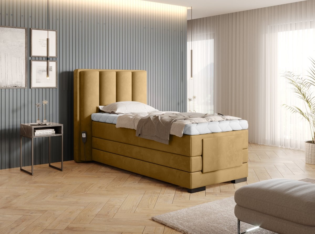 Liano Luxus Boxspringbett elektrisch verstellbar, Samt, 90x200 cm, Optimaler Schlafkomfort