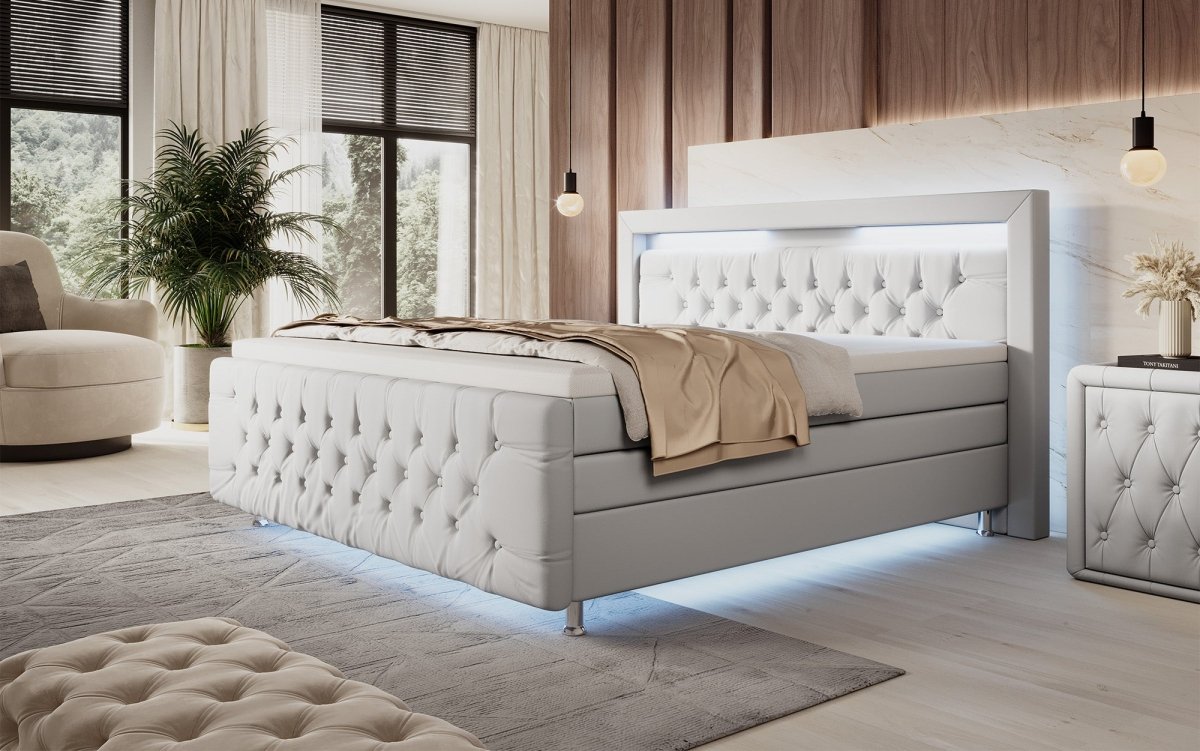 Luxuriöses Elisa Boxspringbett: LED-Beleuchtung, Stauraum, Komfort, modernes Design