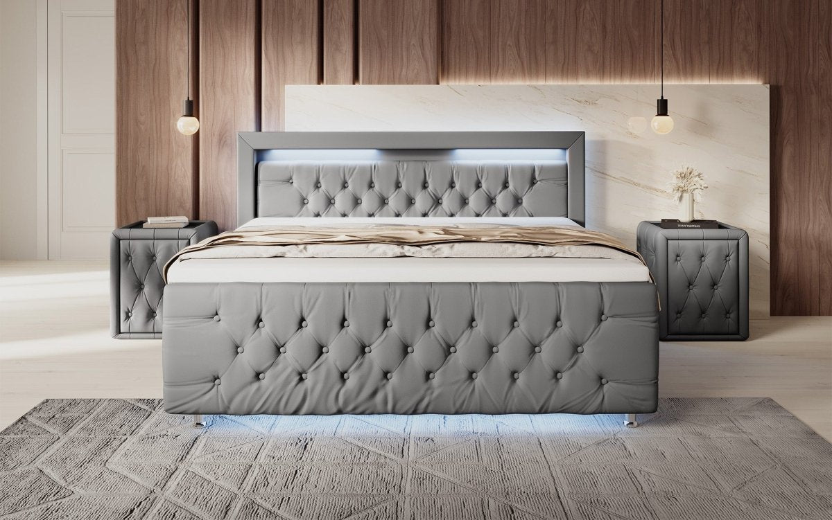 Luxuriöses Elisa Boxspringbett: LED-Beleuchtung, Stauraum, Komfort, modernes Design