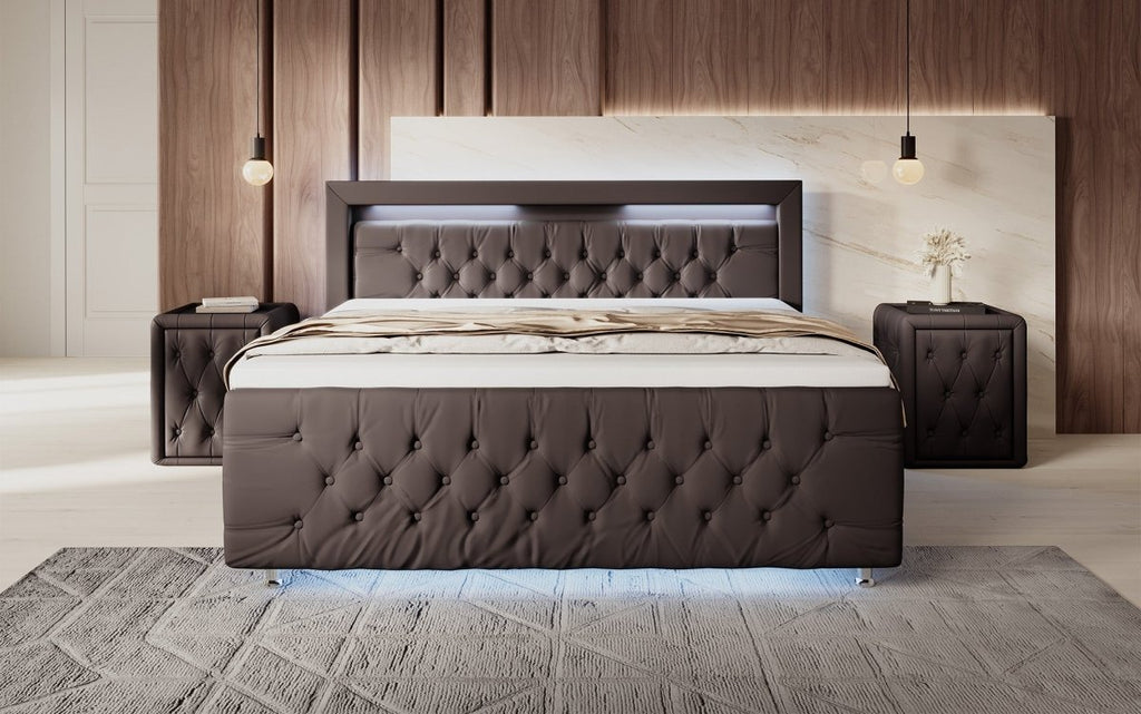 Luxuriöses Elisa Boxspringbett: LED-Beleuchtung, Stauraum, Komfort, modernes Design
