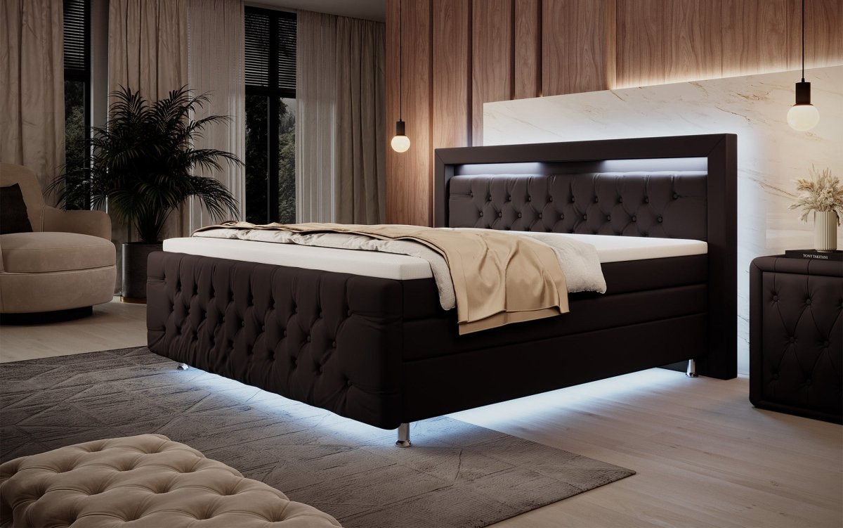 Luxuriöses Elisa Boxspringbett: LED-Beleuchtung, Stauraum, Komfort, modernes Design