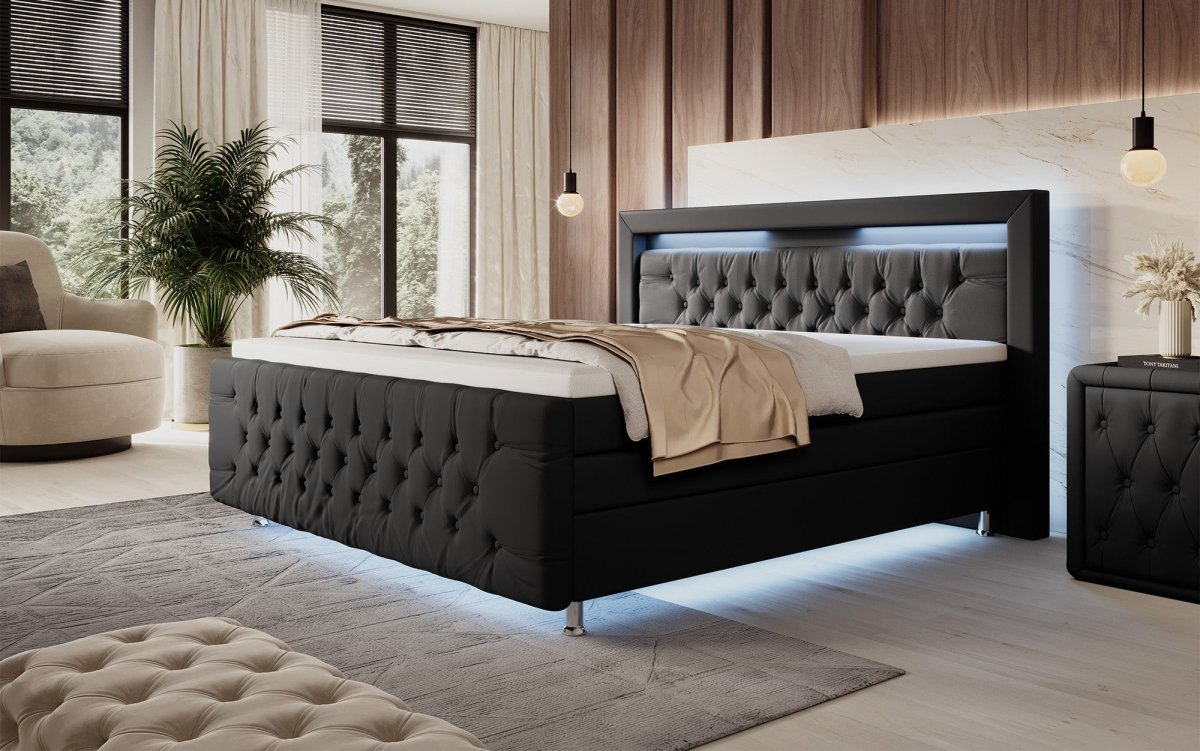 Luxuriöses Elisa Boxspringbett: LED-Beleuchtung, Stauraum, Komfort, modernes Design