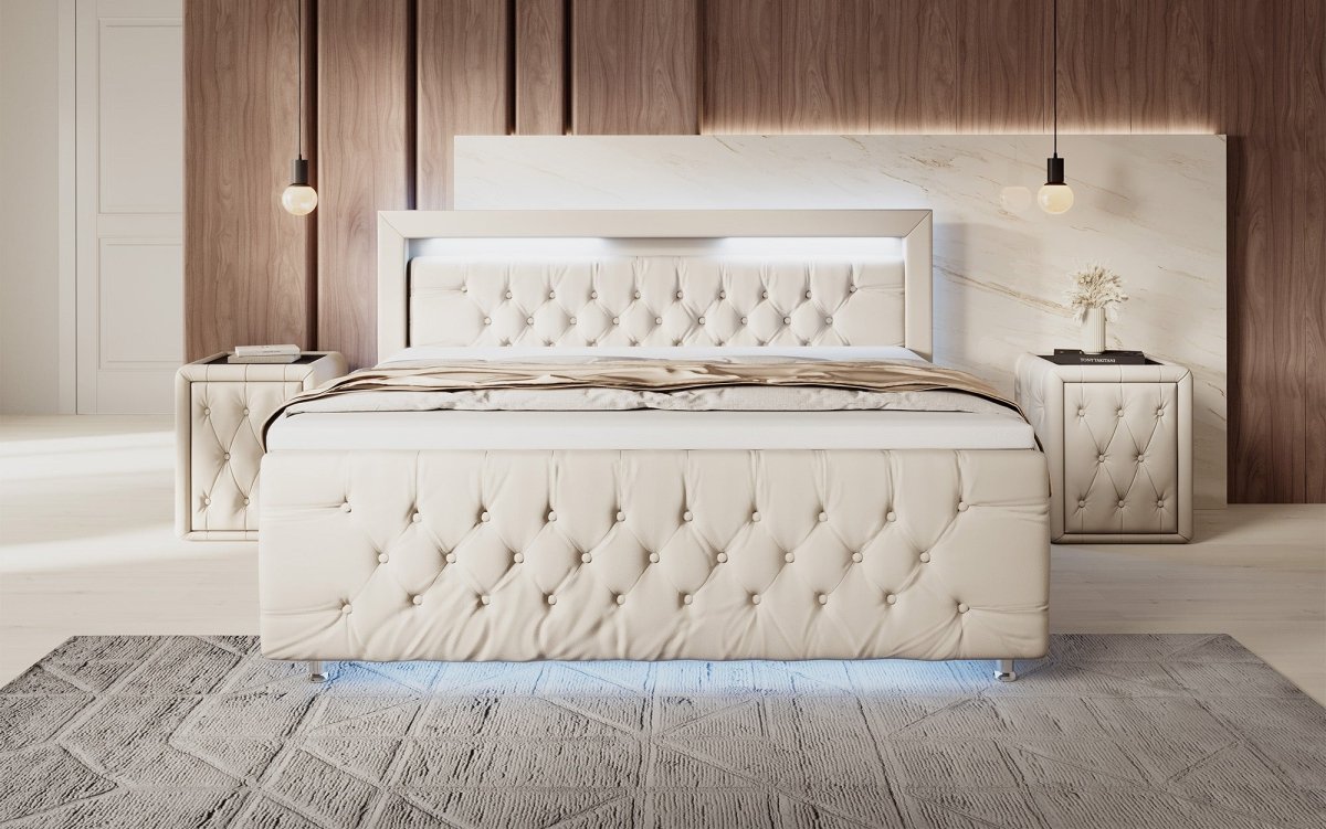 Luxuriöses Elisa Boxspringbett: LED-Beleuchtung, Stauraum, Komfort, modernes Design