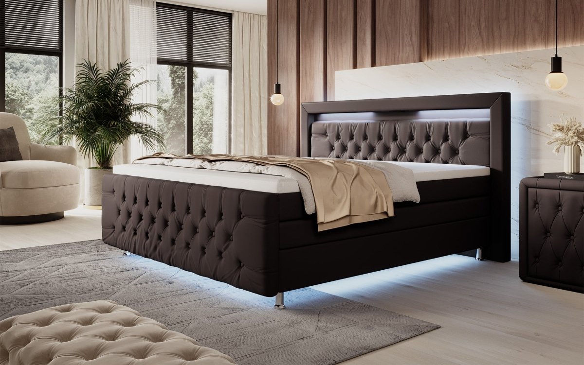 Luxuriöses Elisa Boxspringbett: LED-Beleuchtung, Stauraum, Komfort, modernes Design