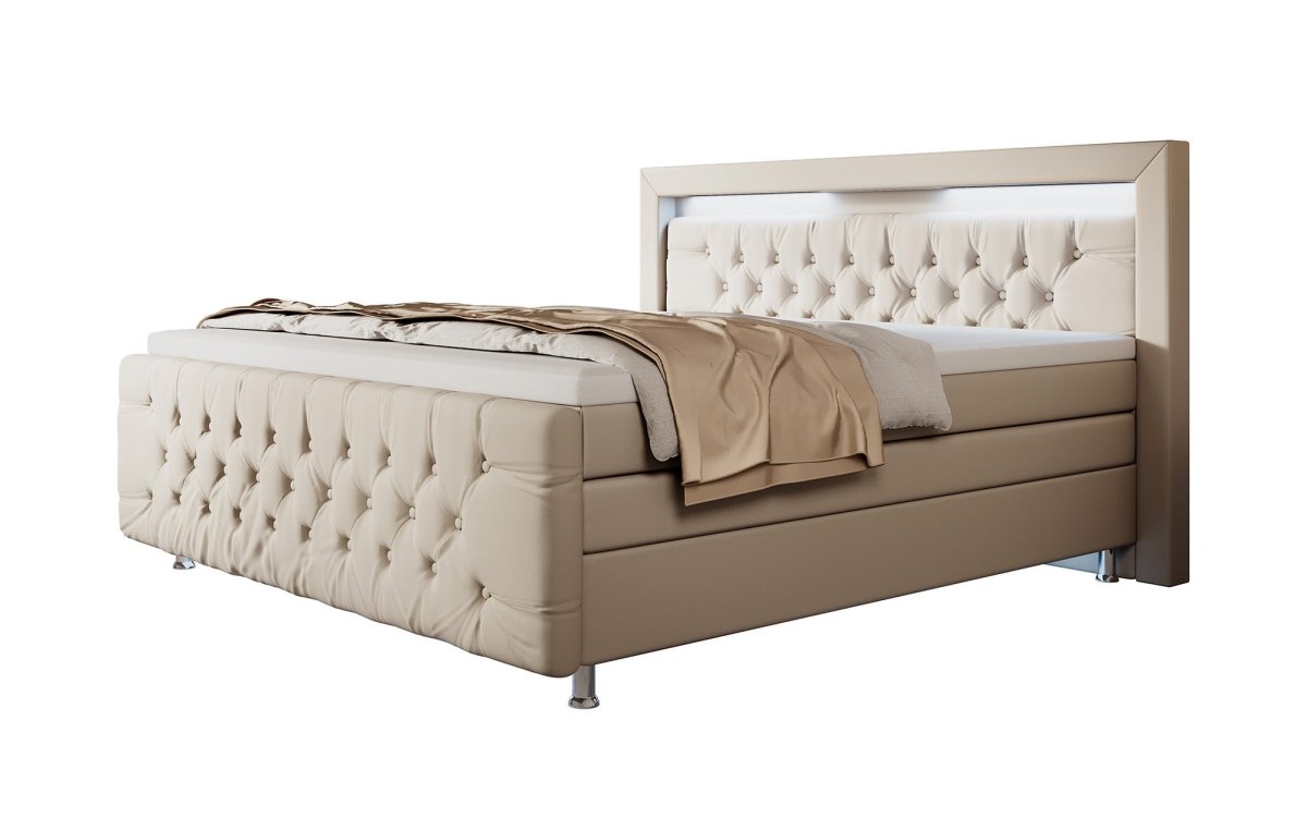 Luxuriöses Elisa Boxspringbett: LED-Beleuchtung, Stauraum, Komfort, modernes Design